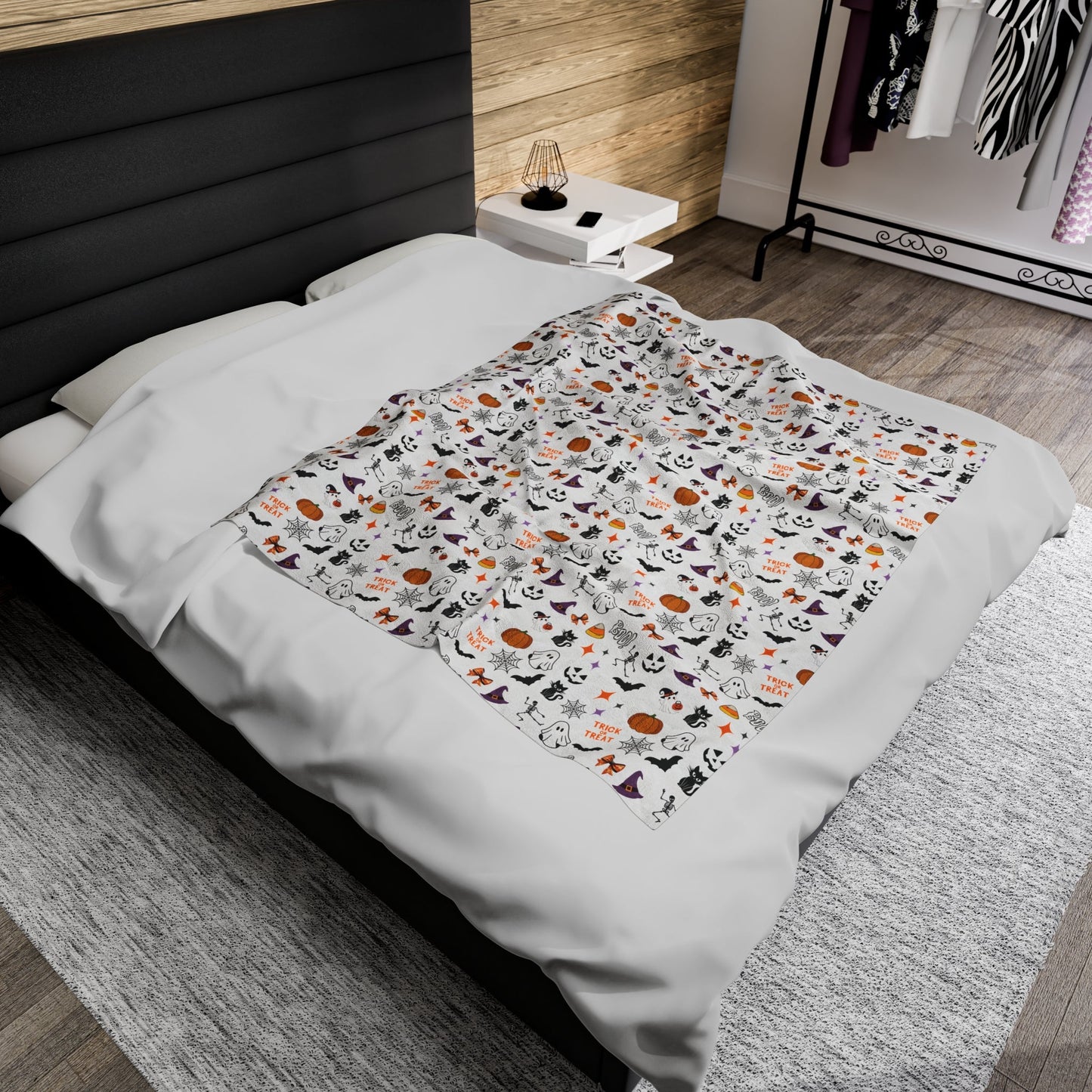 Halloween White - Velveteen Plush Blanket32921105545694589230All Over PrintsReady Set Monkey